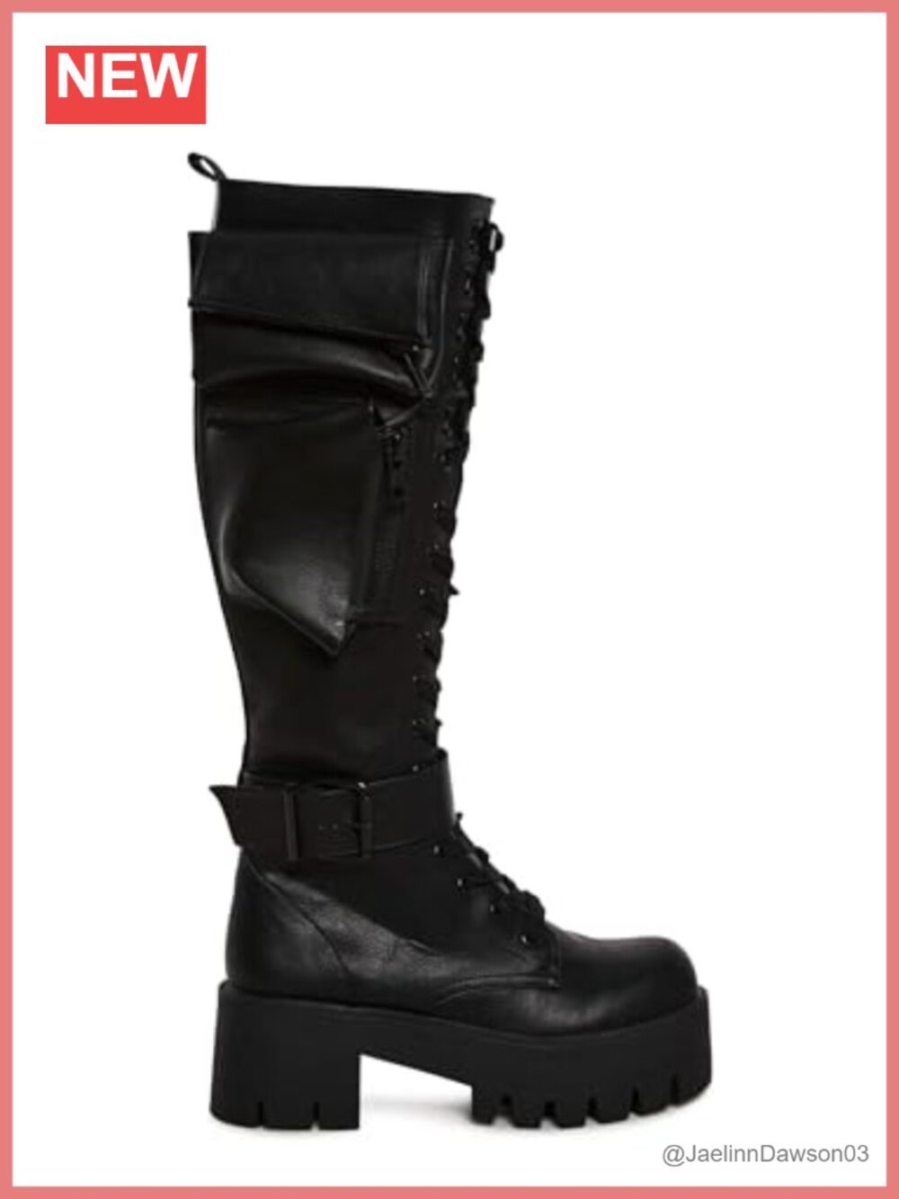 Knee-High Vegan Leather Combat Boots with Lace-Up and Zip Closure
